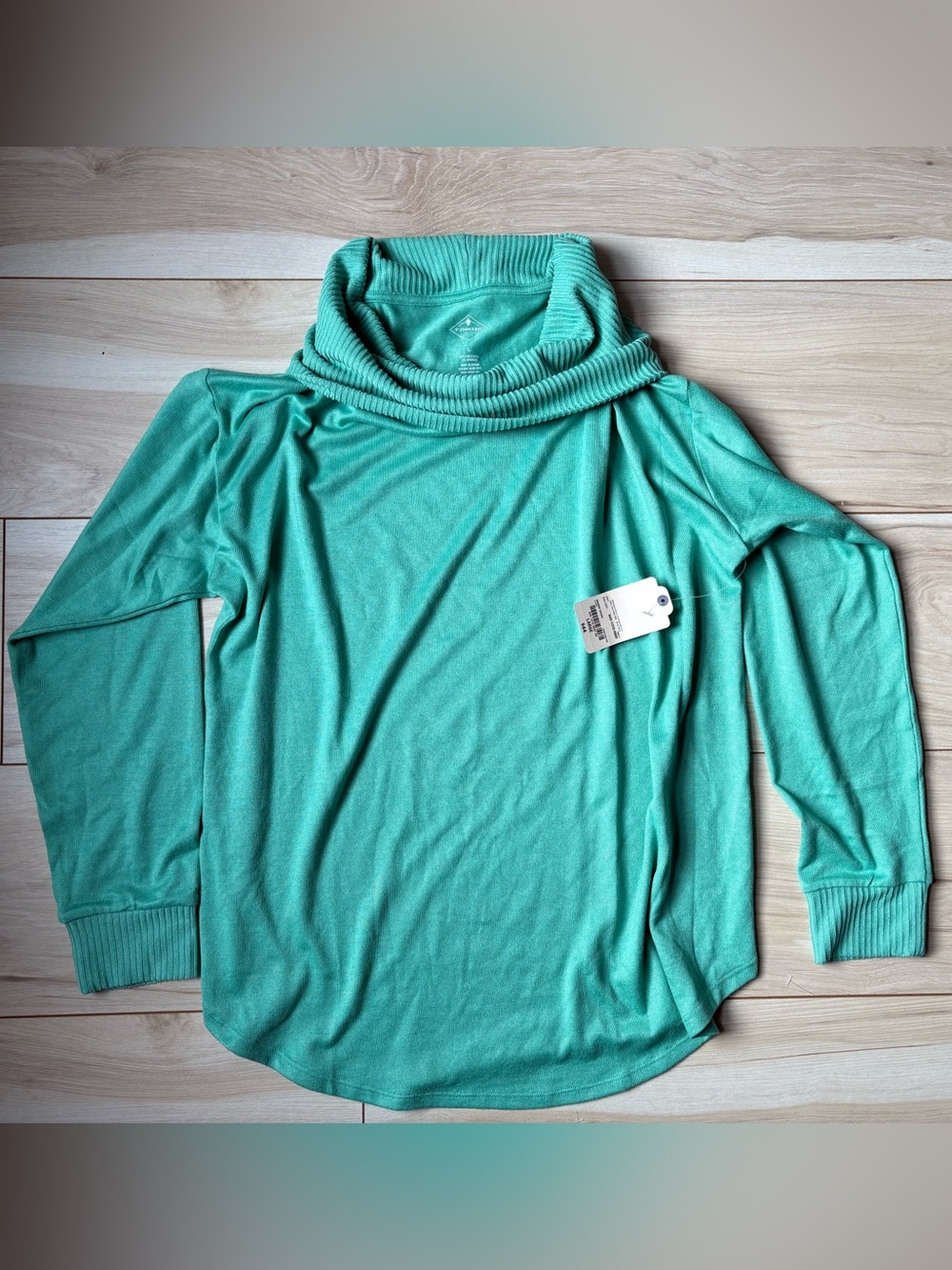 St John’s Bay Sweater Womens Large Green Cowl Neck Soft Knit Pullover Cozy NWT - Picture 2 of 7